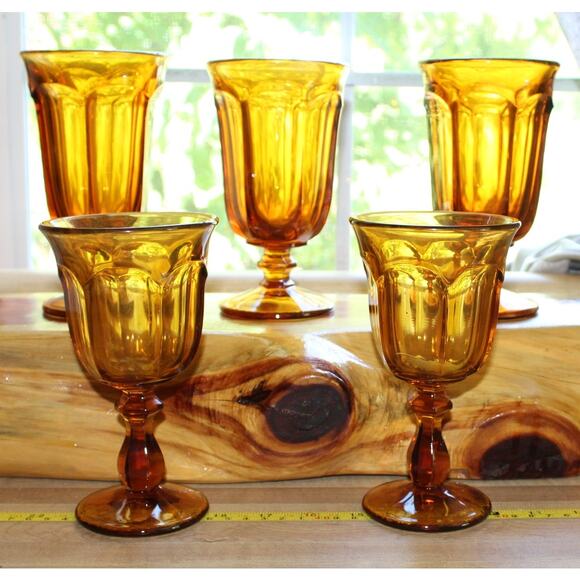 Vintage Amber Wine Glass Set of 5 - Picture 1 of 6
